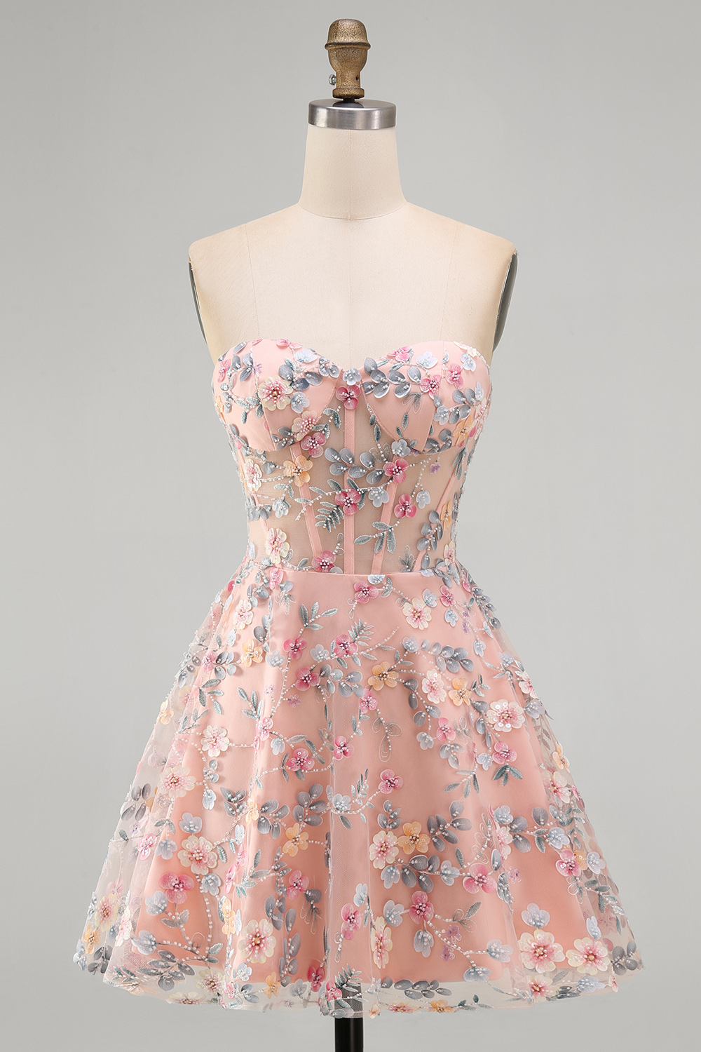 A Line Green Sweetheart Short Corset Homecoming Dress with 3D Flowers