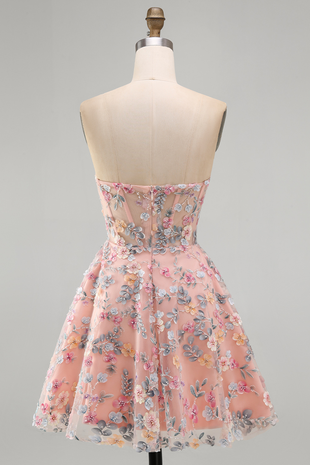 A Line Green Sweetheart Short Corset Homecoming Dress with 3D Flowers