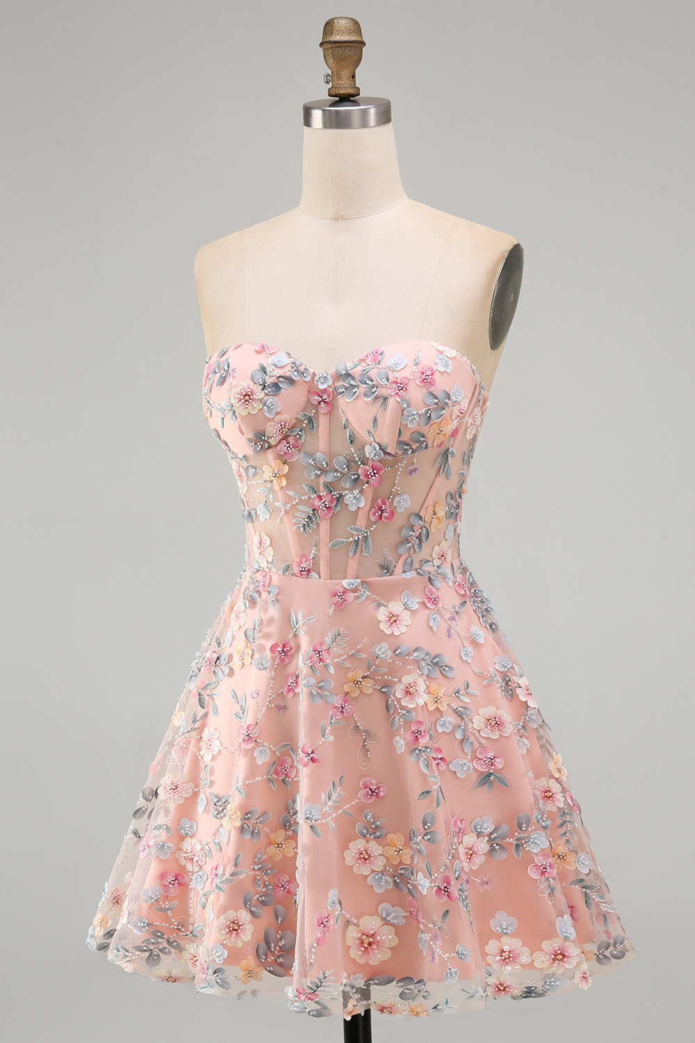 A Line Green Sweetheart Short Corset Homecoming Dress with 3D Flowers