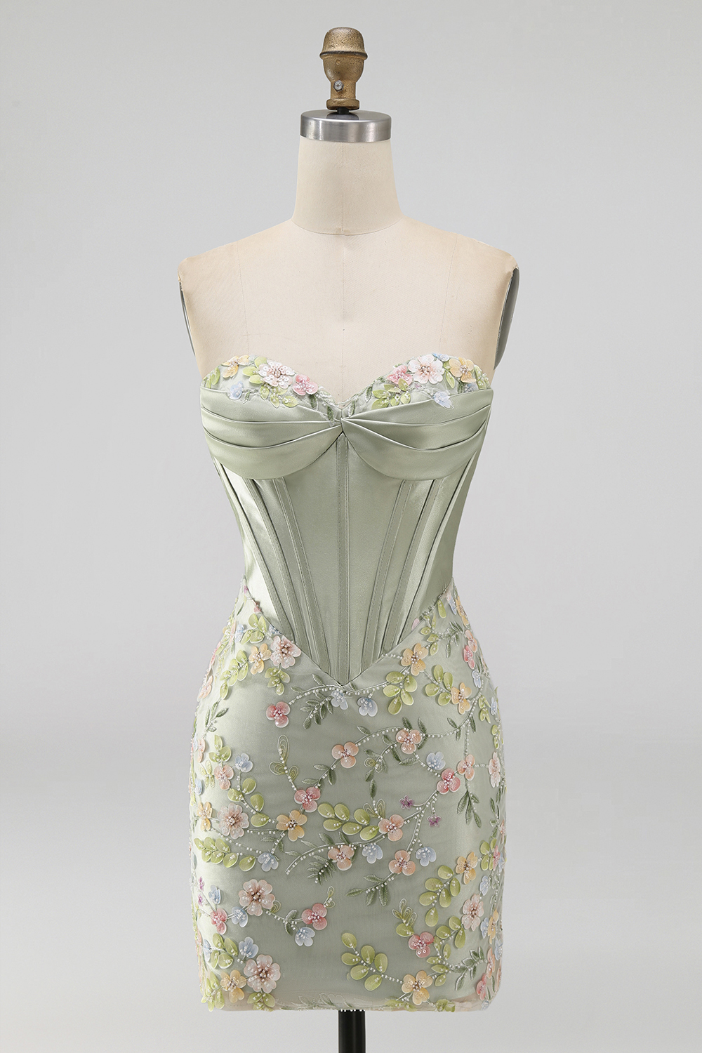 Floral Pink Sweetheart Tight Short Corset Homecoming Dress