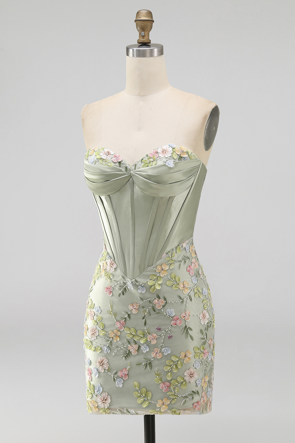 Floral Pink Sweetheart Tight Short Corset Homecoming Dress