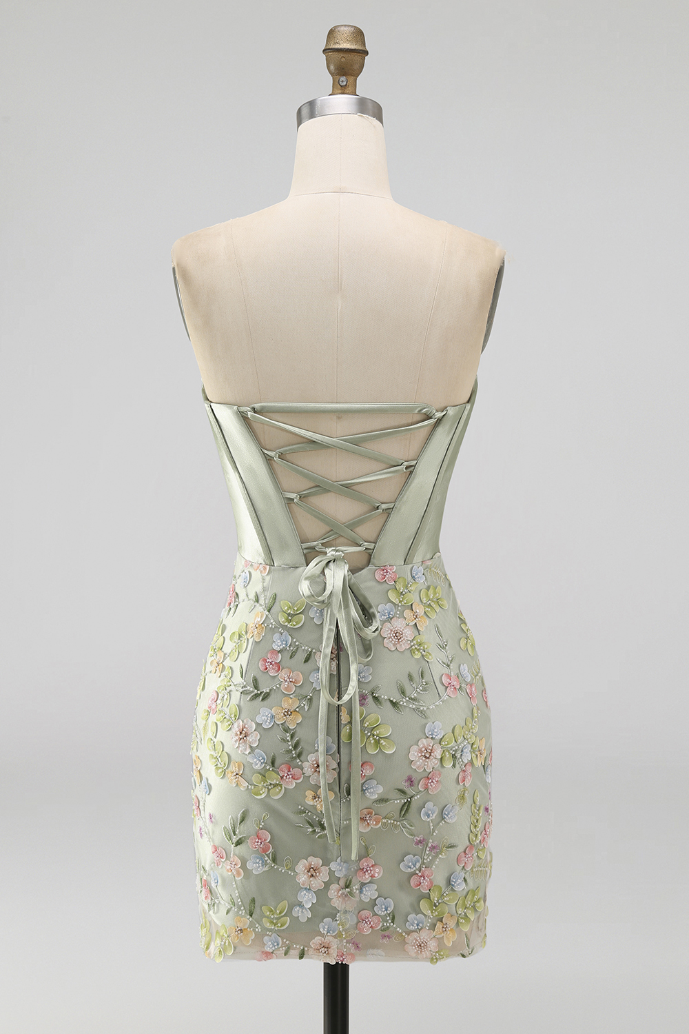 Floral Pink Sweetheart Tight Short Corset Homecoming Dress