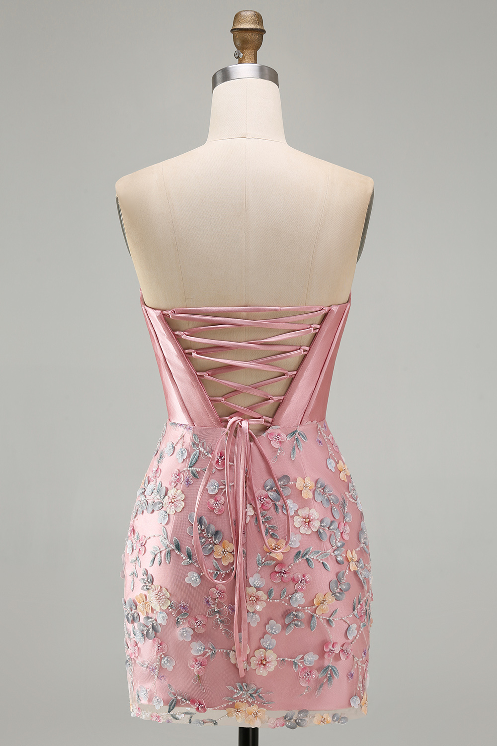 Floral Pink Sweetheart Tight Short Corset Homecoming Dress