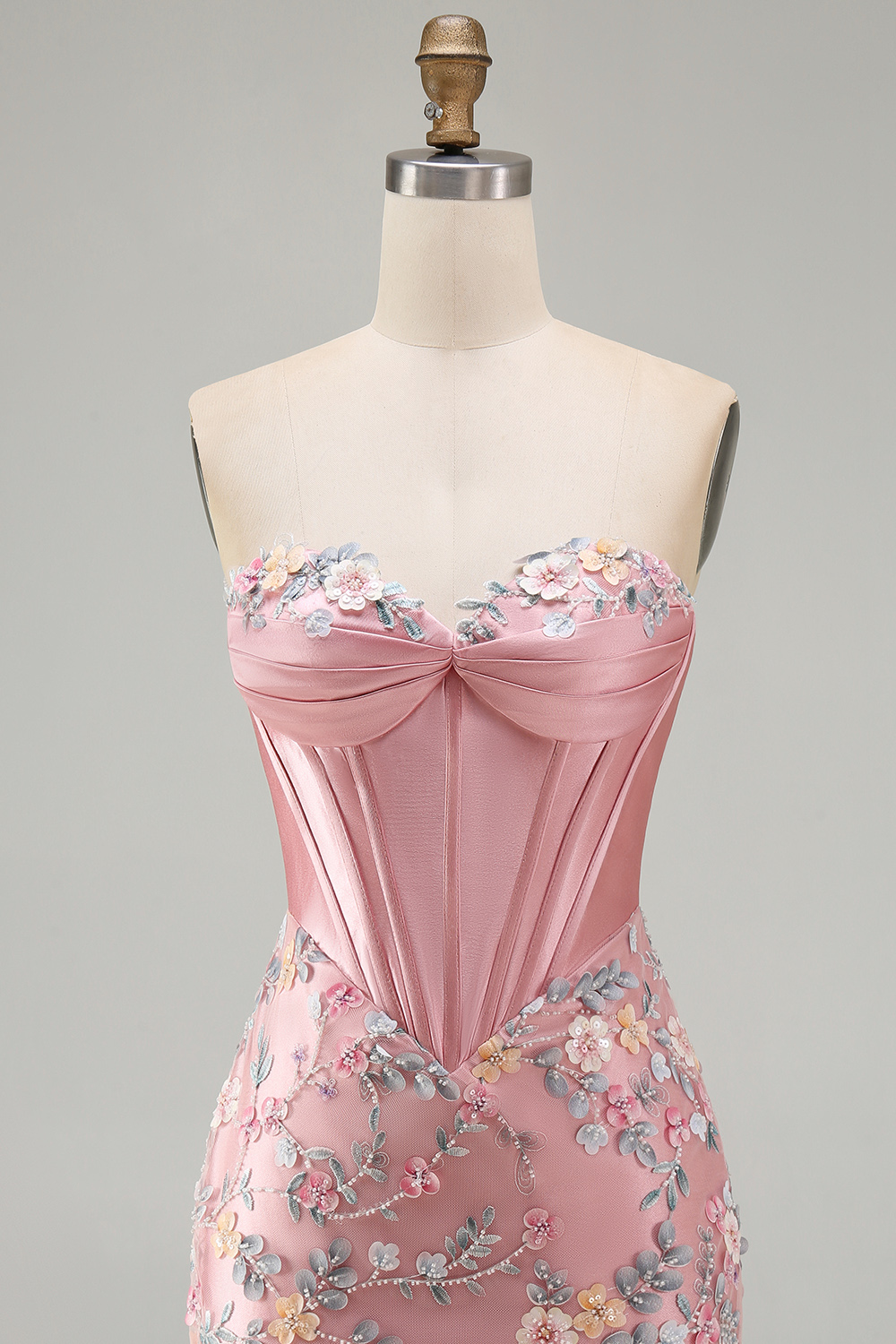 Floral Pink Sweetheart Tight Short Corset Homecoming Dress