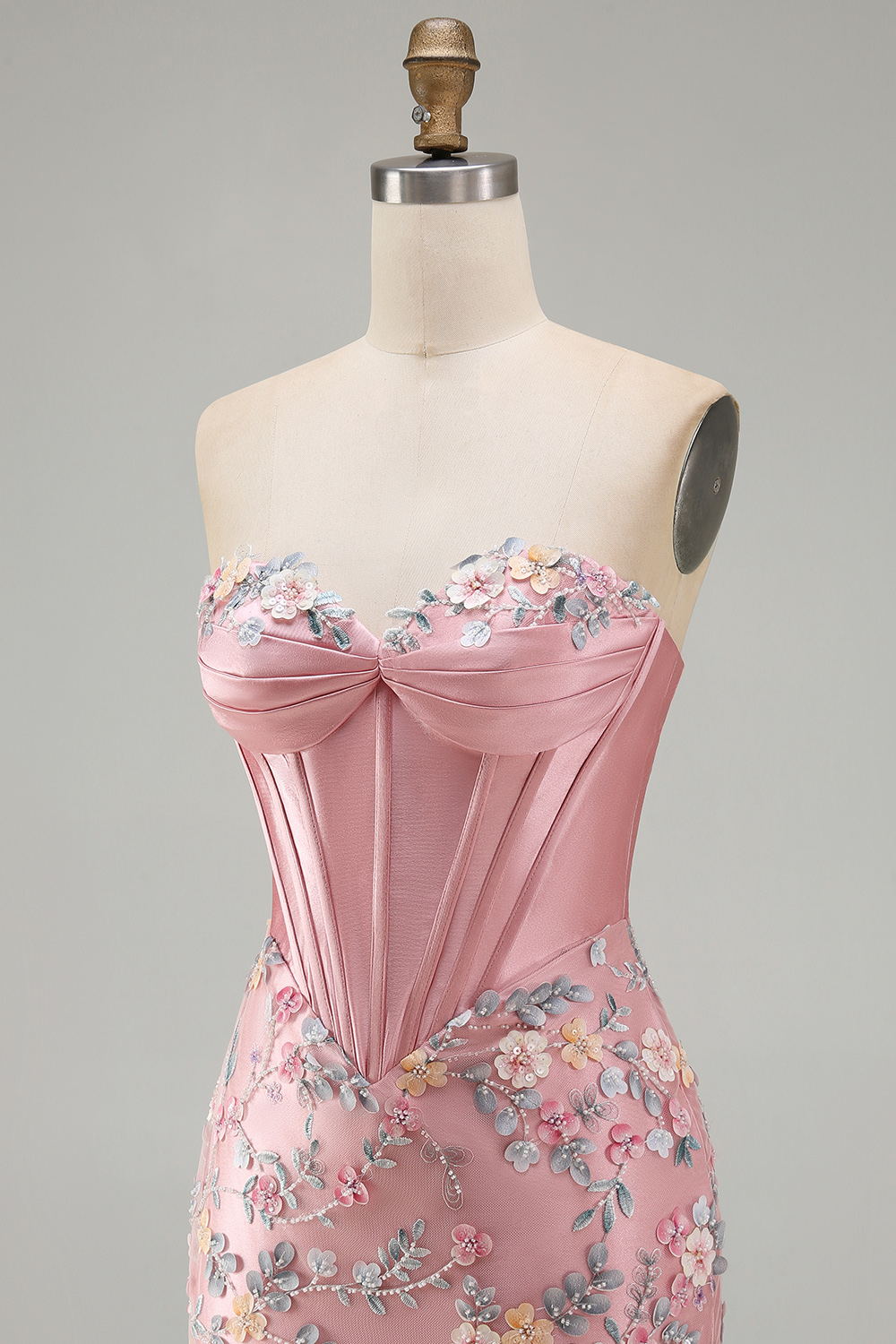Floral Pink Sweetheart Tight Short Corset Homecoming Dress