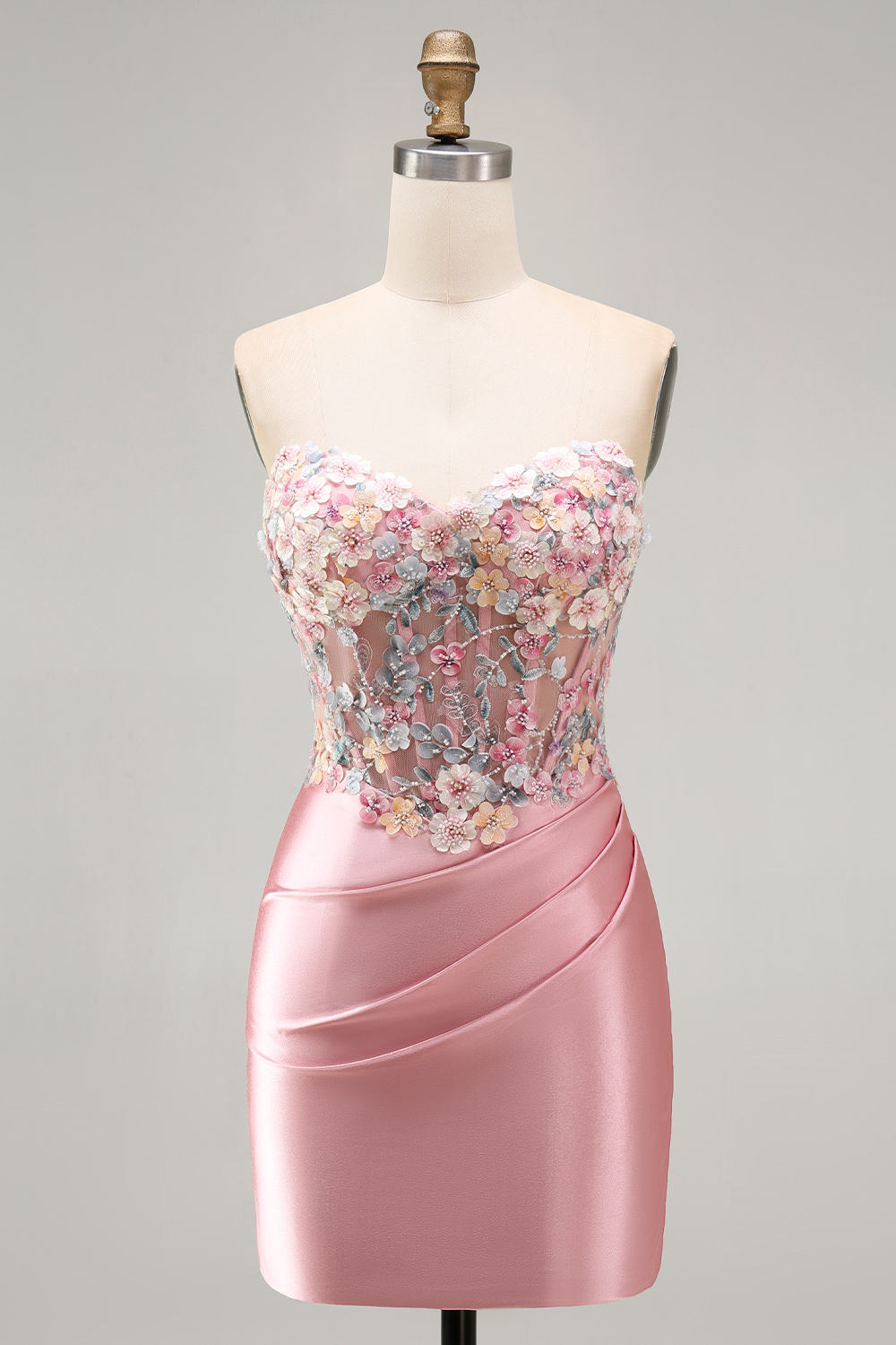 Blue Corset Strapless Tight Short Homecoming Dress with 3D Flowers