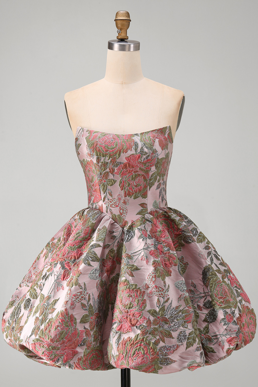 Jacquard Fuchsia Strapless A Line Short Homecoming Dress with Bow