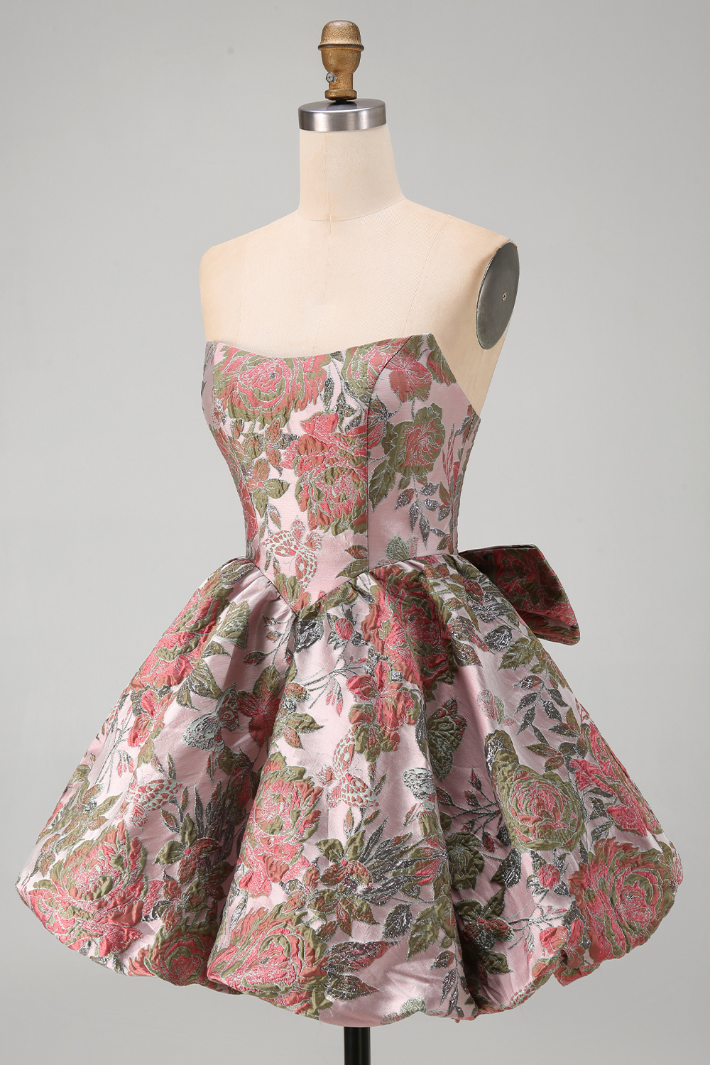 Jacquard Fuchsia Strapless A Line Short Homecoming Dress with Bow