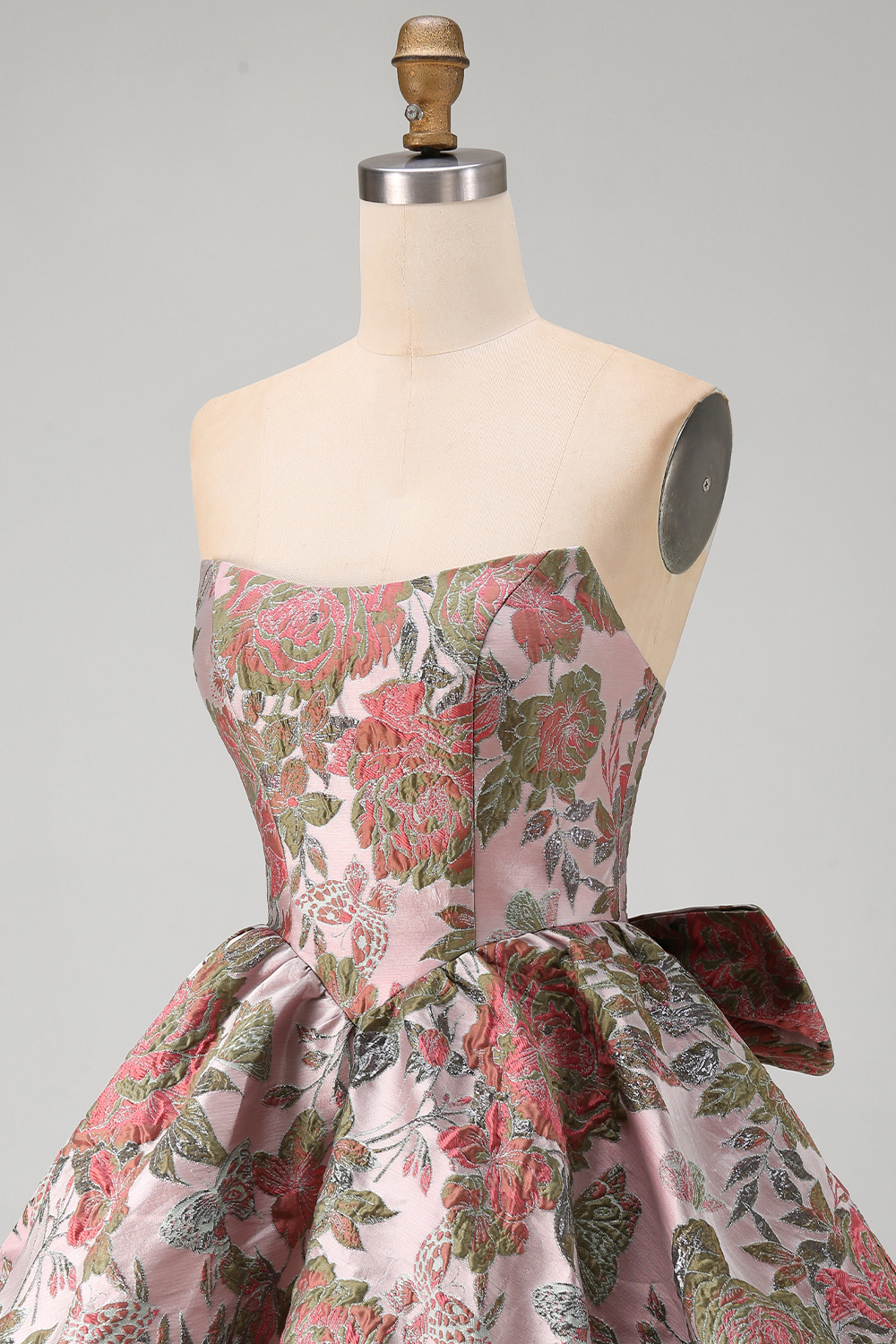 Jacquard Fuchsia Strapless A Line Short Homecoming Dress with Bow