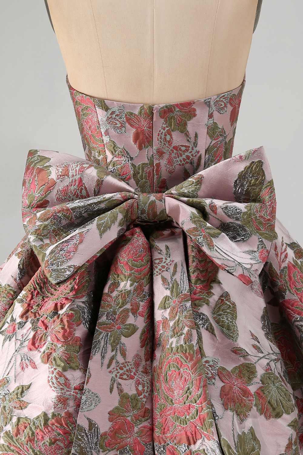 Jacquard Fuchsia Strapless A Line Short Homecoming Dress with Bow