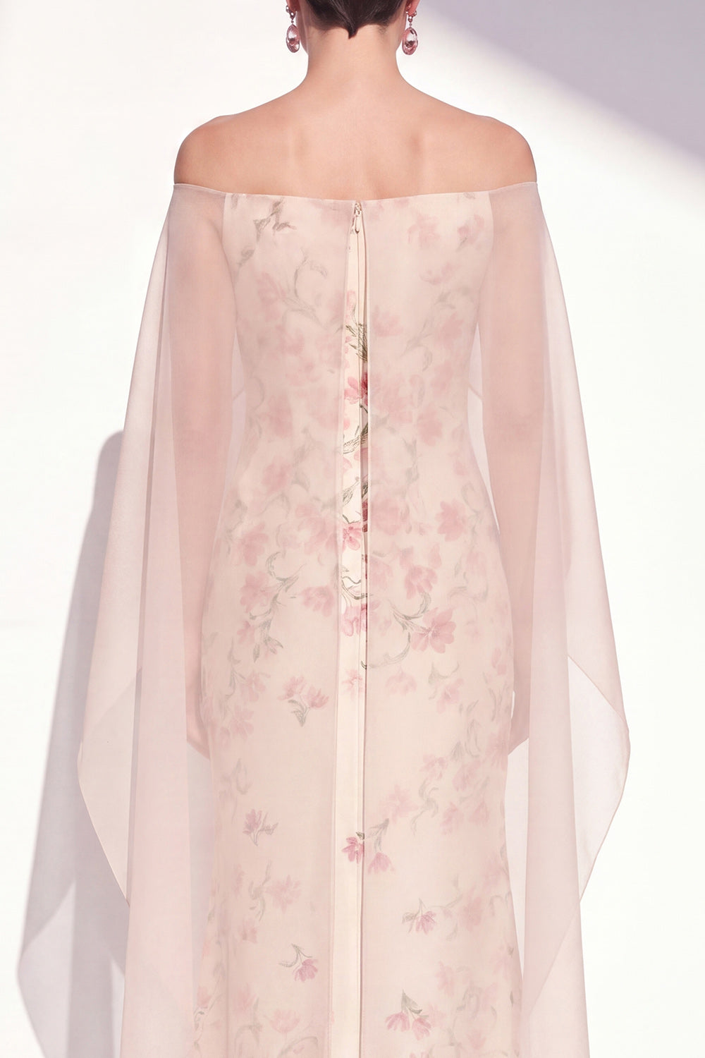 Apricot Mermaid Floral Strapless Long Mother of the Bride Dress with Cape