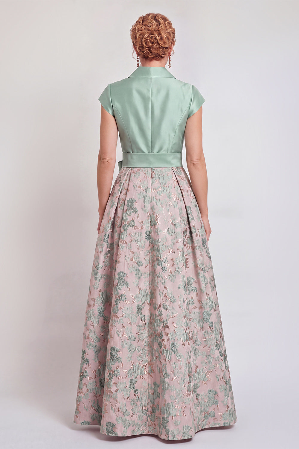 Navy Jacquard A Line Long Floral Mother of the Bride Dress with Bow