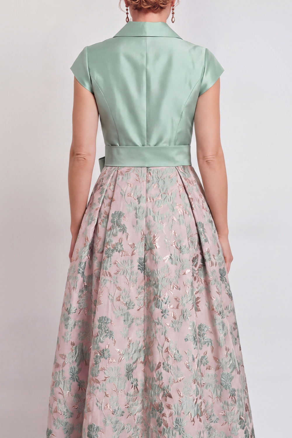 Navy Jacquard A Line Long Floral Mother of the Bride Dress with Bow