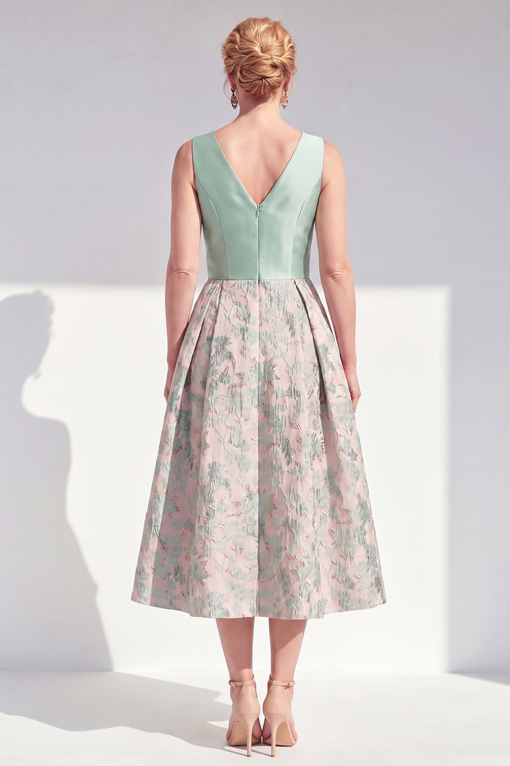Navy V-Neck Maxi A Line Jacquard Floral Mother of the Bride Dress
