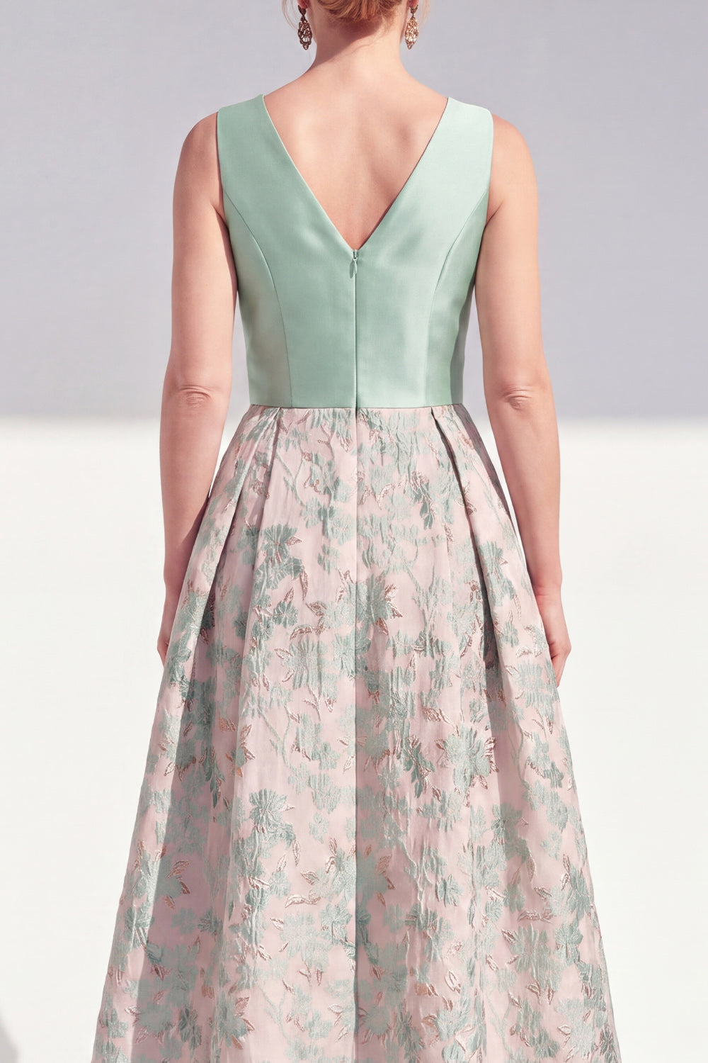 Navy V-Neck Maxi A Line Jacquard Floral Mother of the Bride Dress