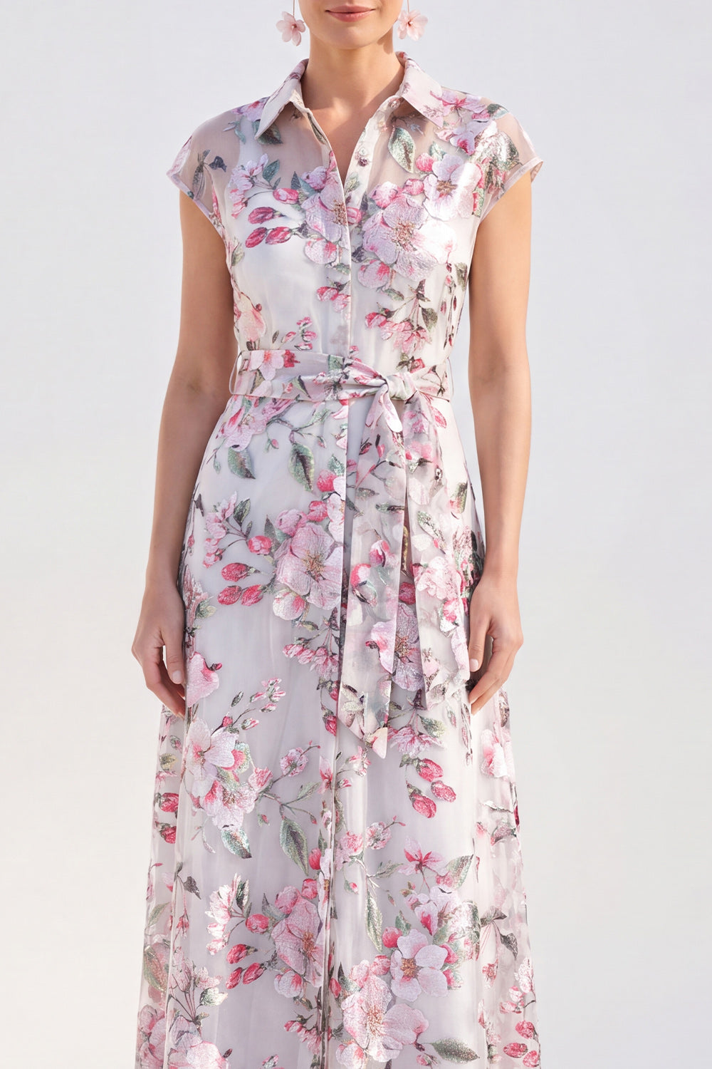 White Cap Sleeves A Line Long Floral Mother of the Bride Dress