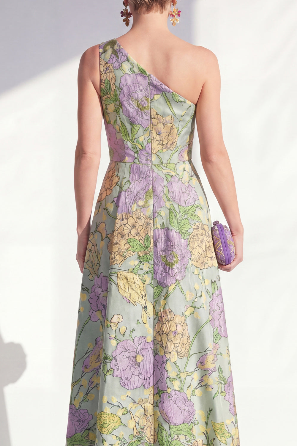 Blue Ruffled A Line Floral Maxi Mother of the Bride Dress with Slit