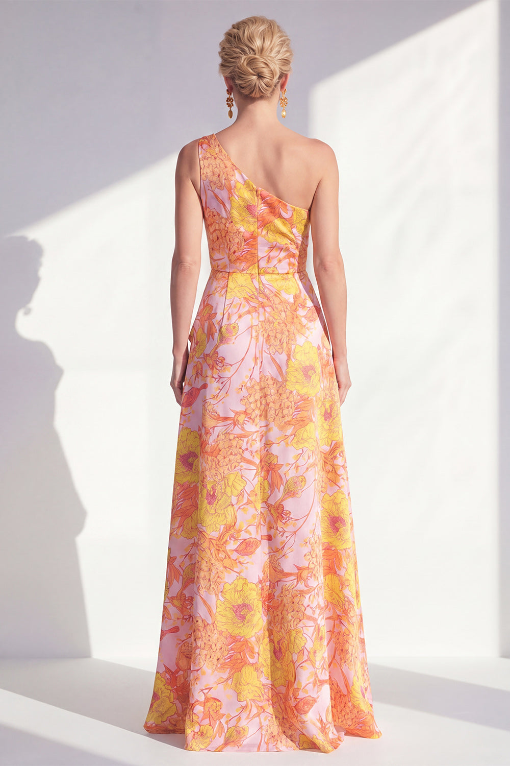Blue Ruffled A Line Floral Maxi Mother of the Bride Dress with Slit