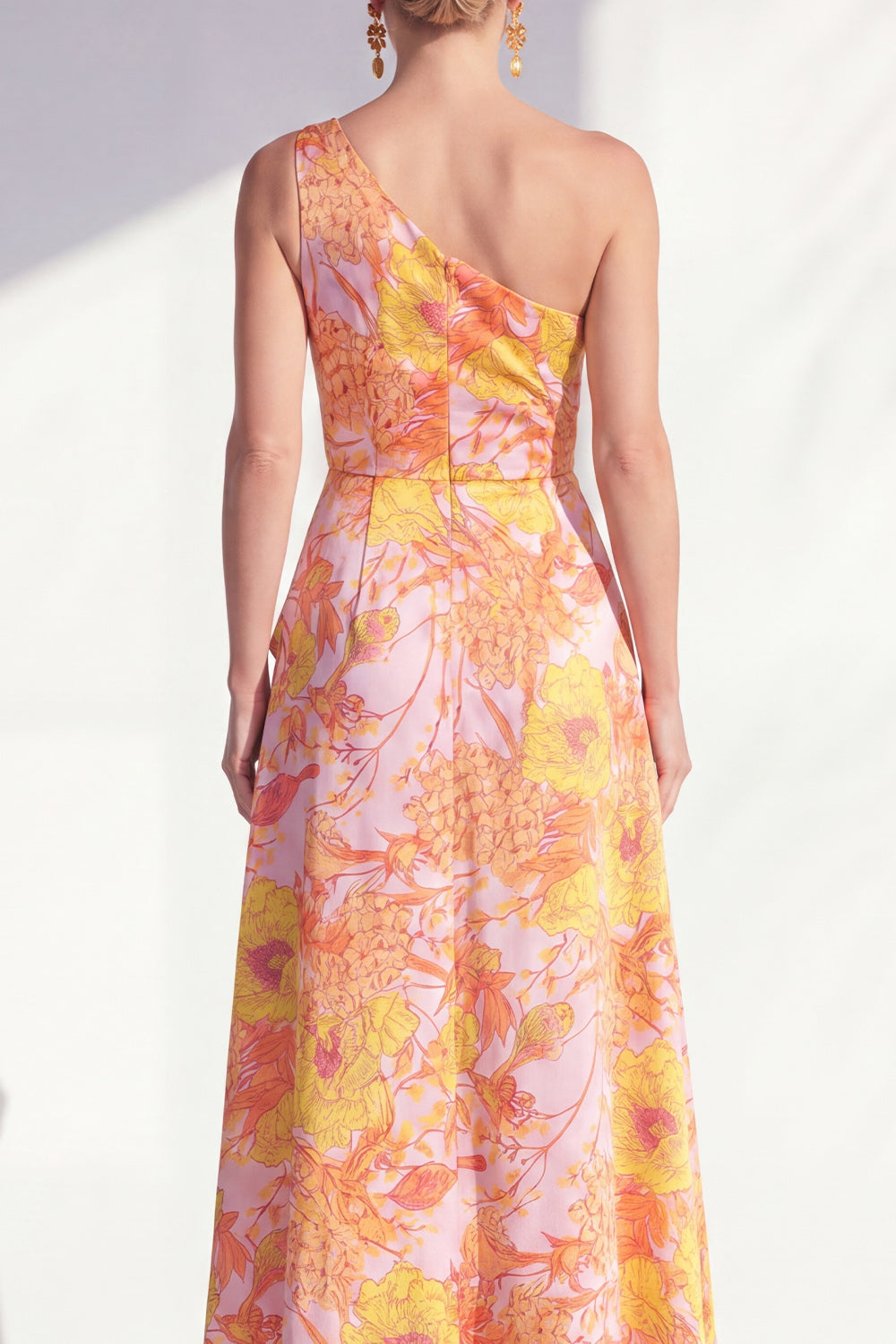Blue Ruffled A Line Floral Maxi Mother of the Bride Dress with Slit