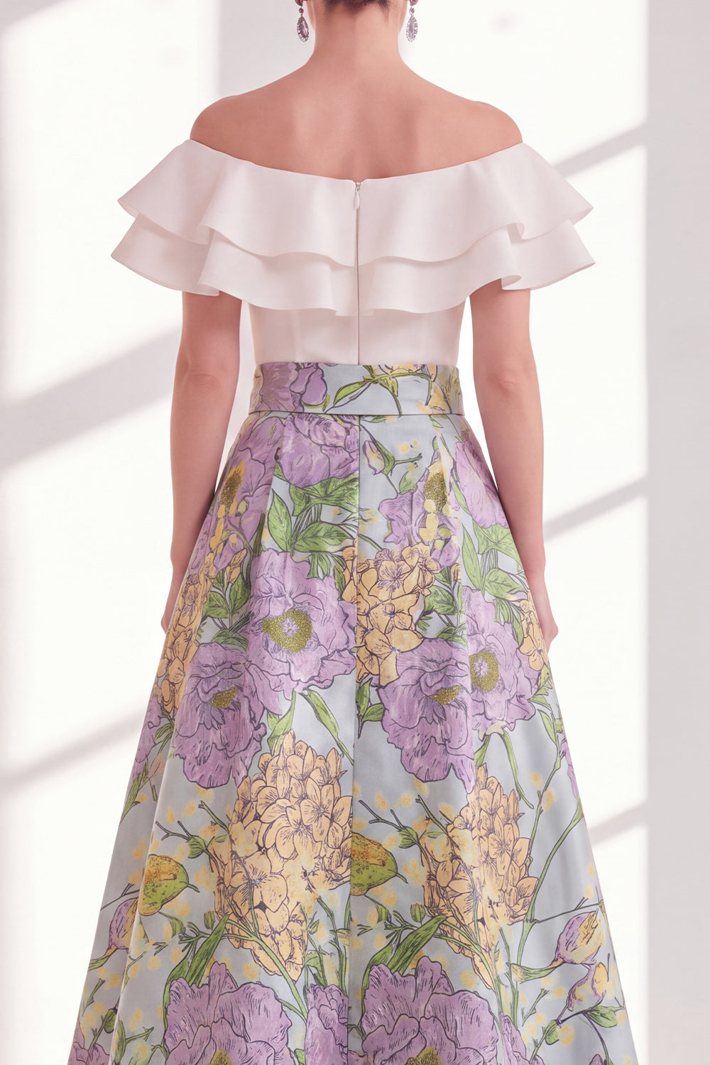 Pink Blue Flower A Line Long Mother of the Bride Dress with Ruffles
