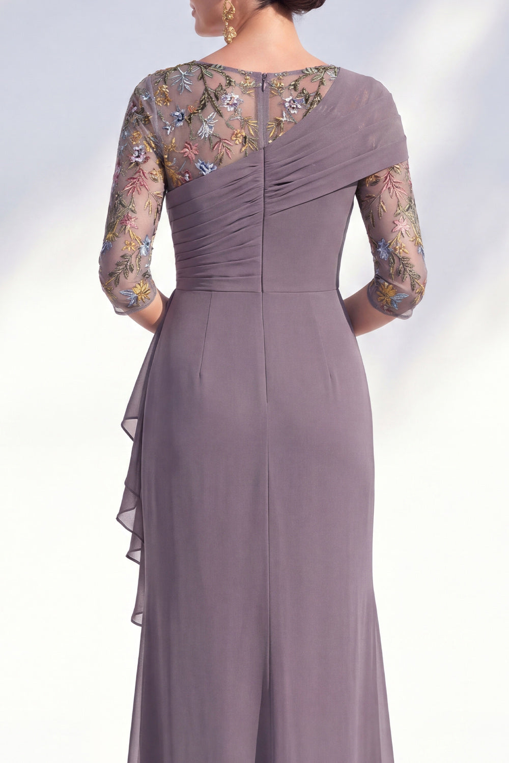 Green Mermaid Ruched Long Floral Mother of the Bride Dress with Ruffles