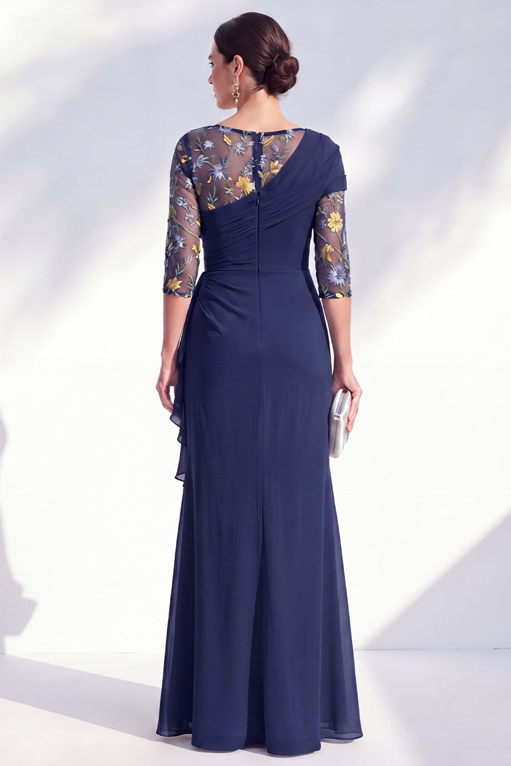 Green Mermaid Ruched Long Floral Mother of the Bride Dress with Ruffles