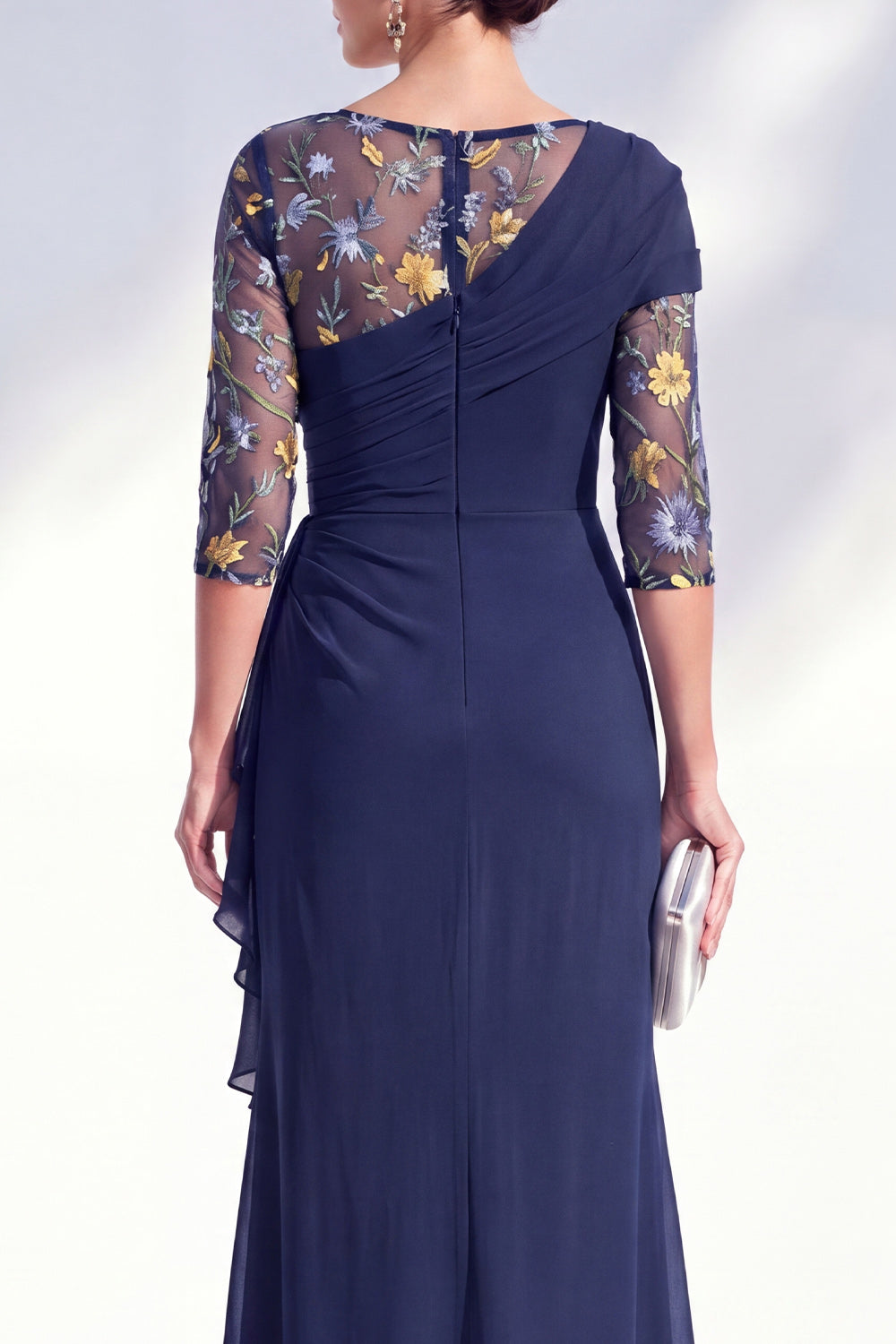Green Mermaid Ruched Long Floral Mother of the Bride Dress with Ruffles