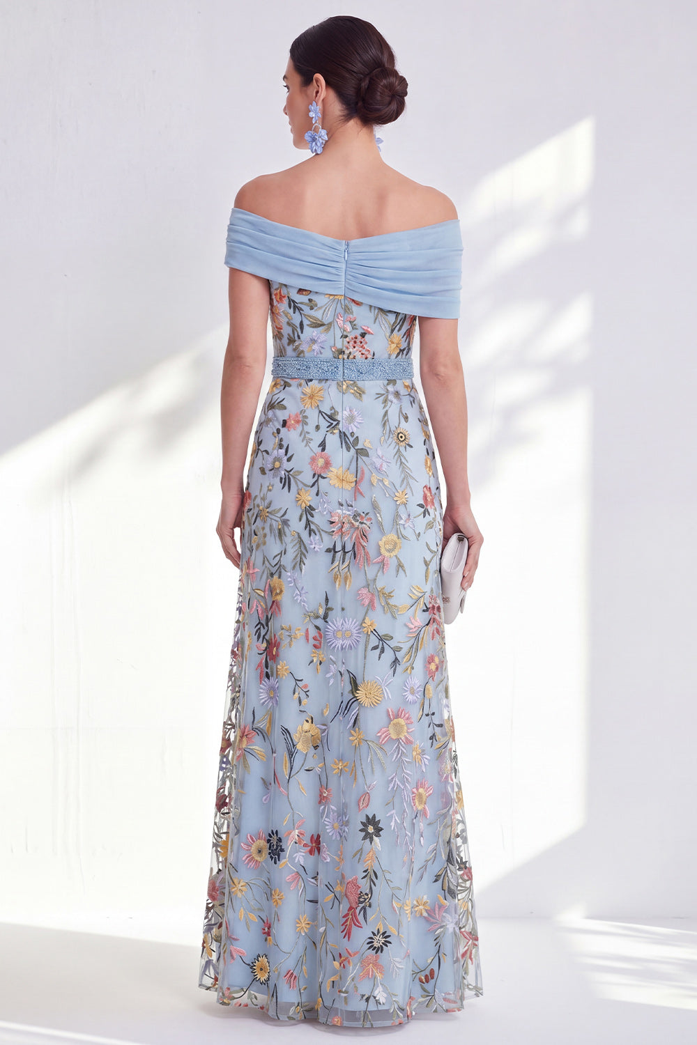 Green Floral Beaded Ruched Long Mother of the Bride Dress