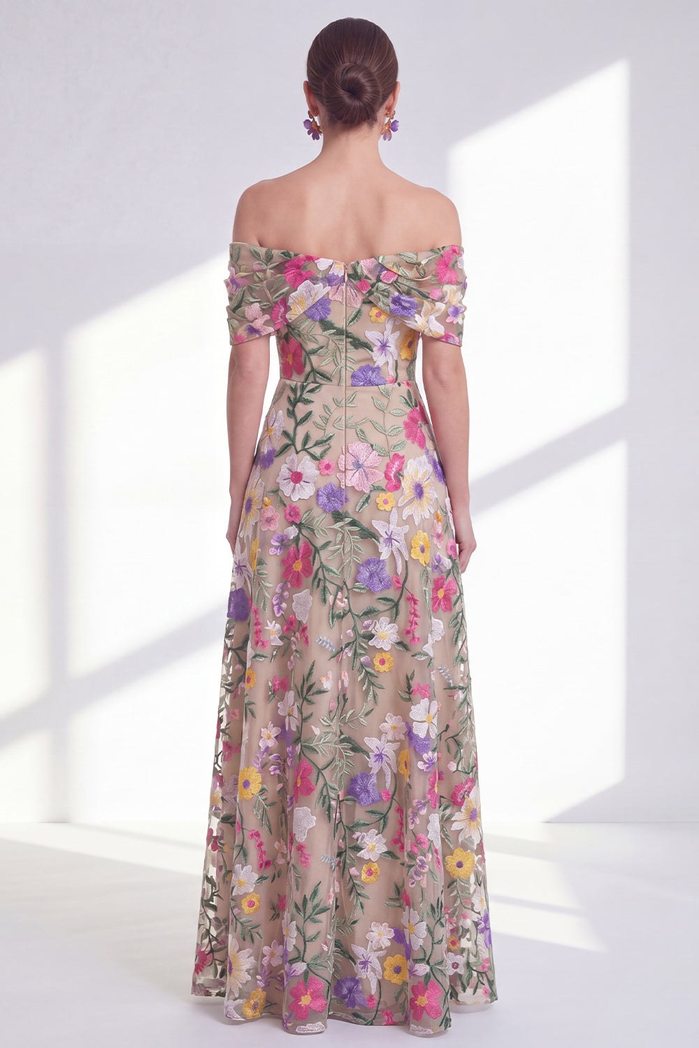 Light Khaki Floral A Line High Low Mother of the Bride Dress