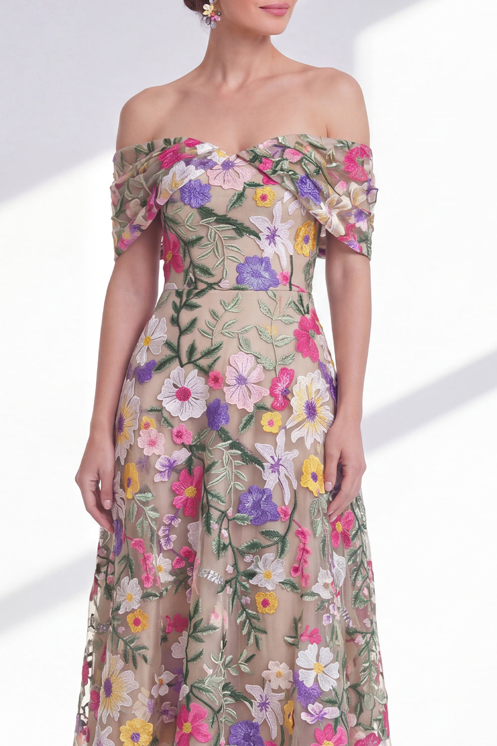Light Khaki Floral A Line High Low Mother of the Bride Dress
