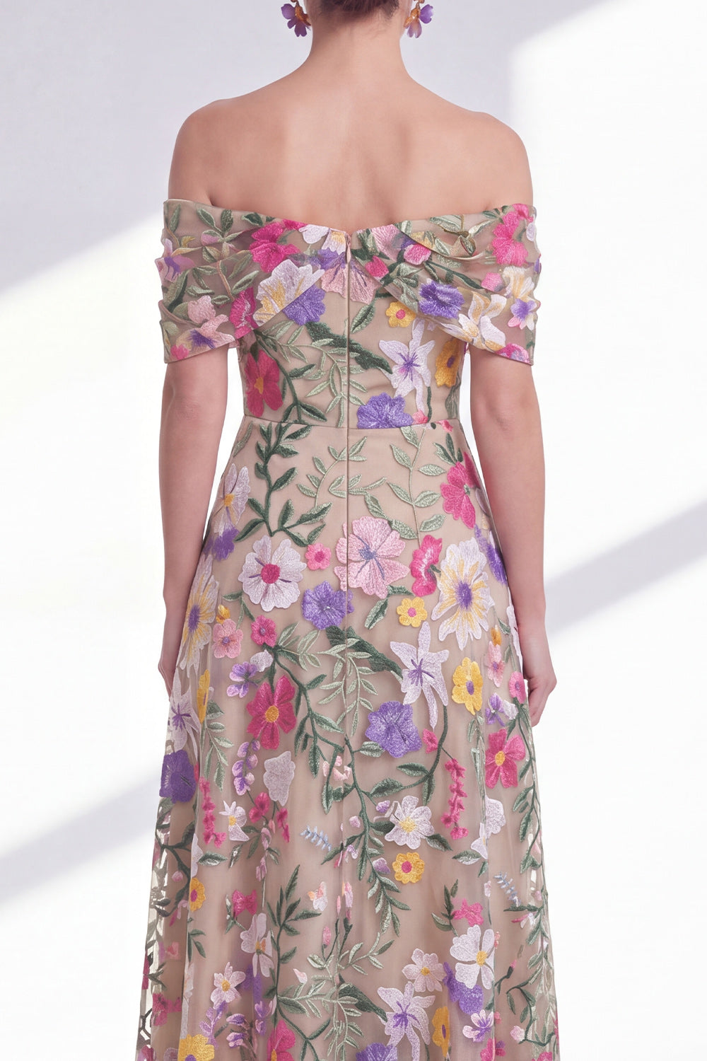 Light Khaki Floral A Line High Low Mother of the Bride Dress