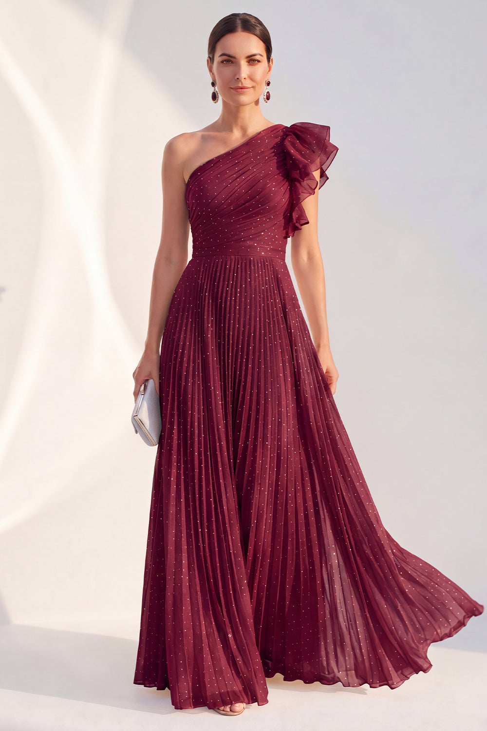 Navy Ruffled A Line Glitter Long Mother of the Bride Dress with Pleats