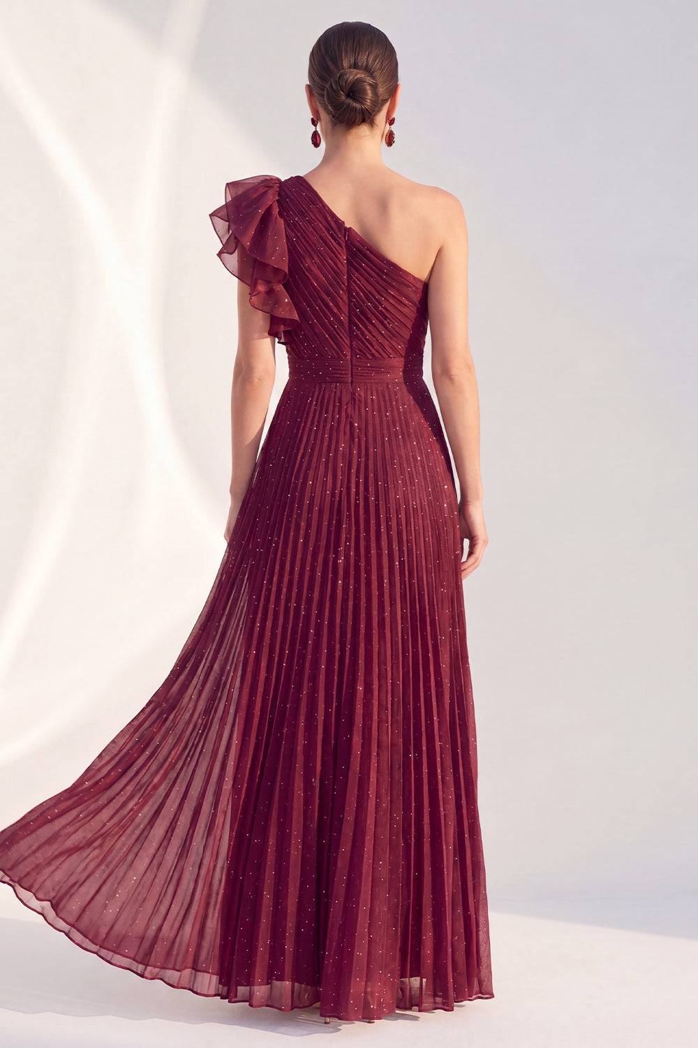 Navy Ruffled A Line Glitter Long Mother of the Bride Dress with Pleats