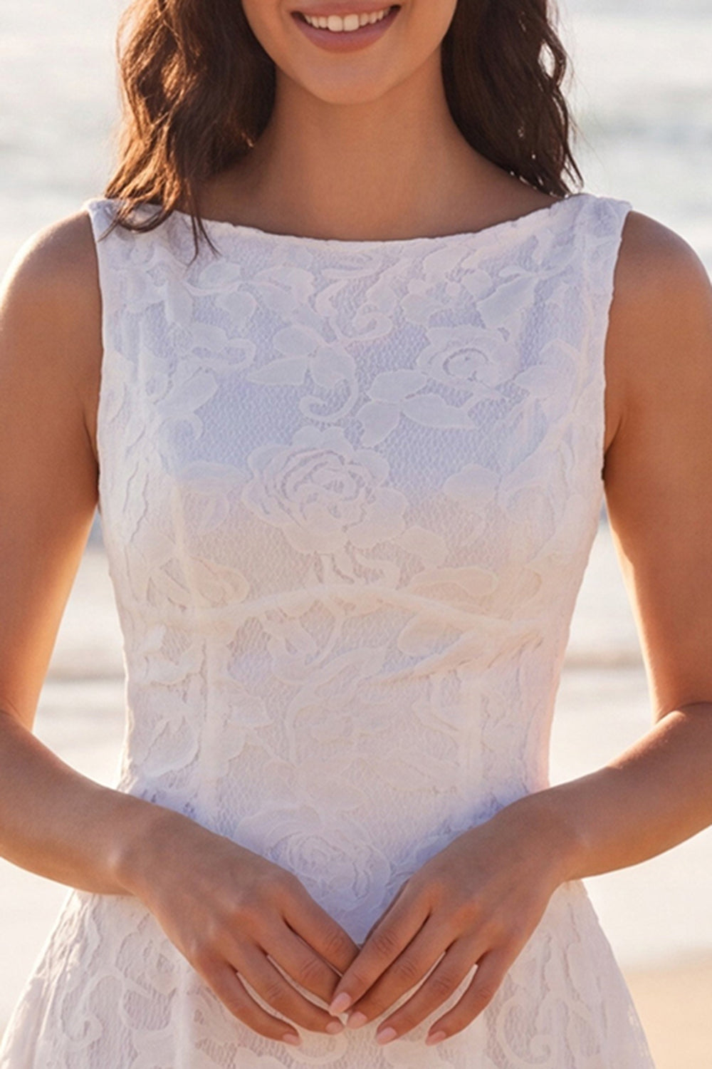 Ivory Boat Neck A Line Lace Short Floral Bridal Shower Dress