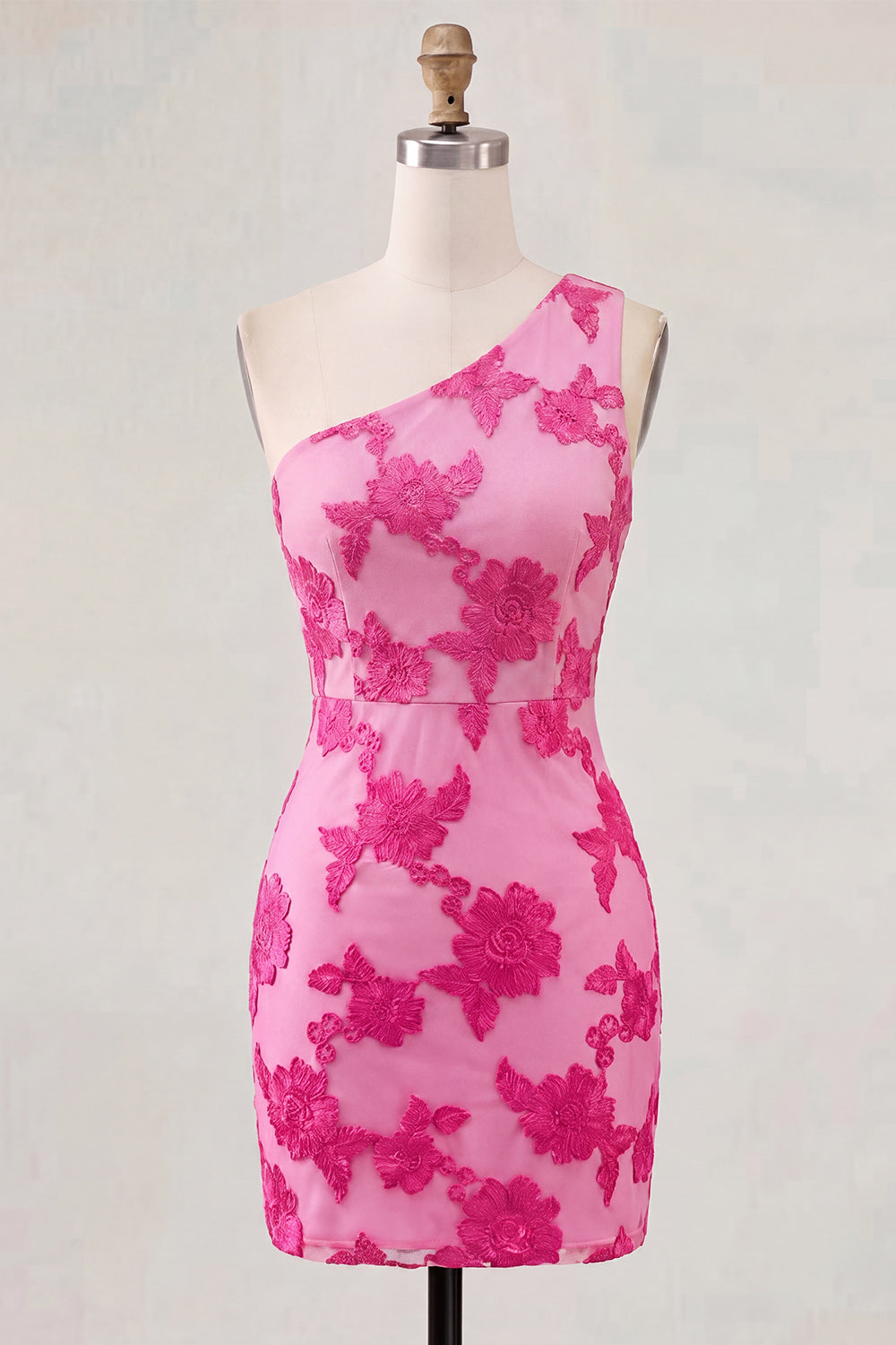 Butter Yellow Floral One Shoulder Tight Short Homecoming Dress