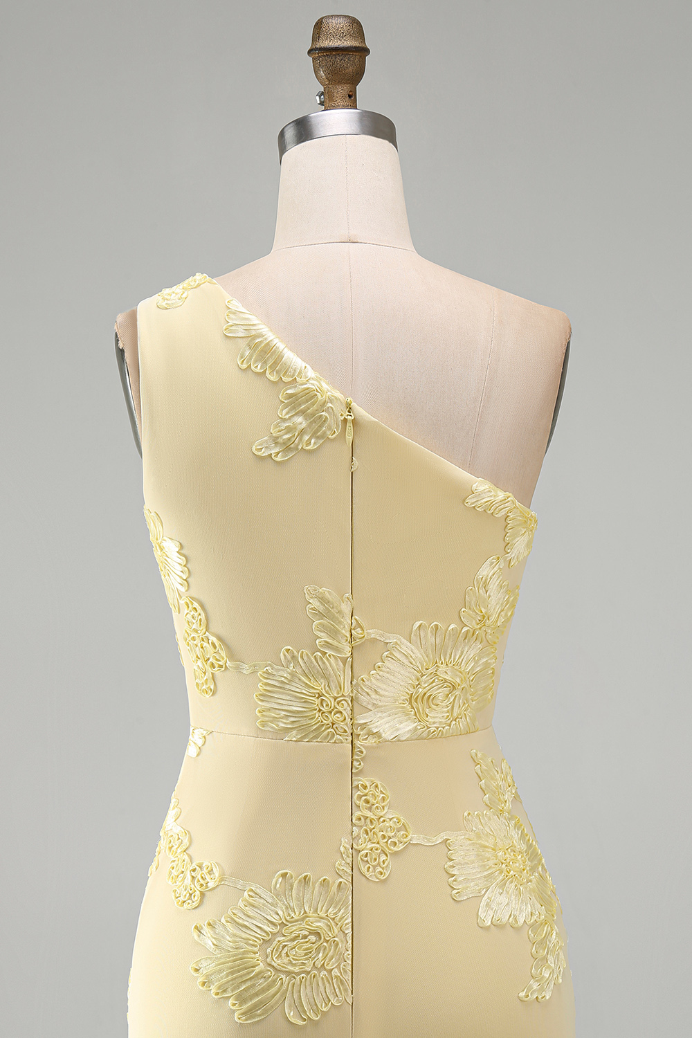 Butter Yellow Floral One Shoulder Tight Short Homecoming Dress