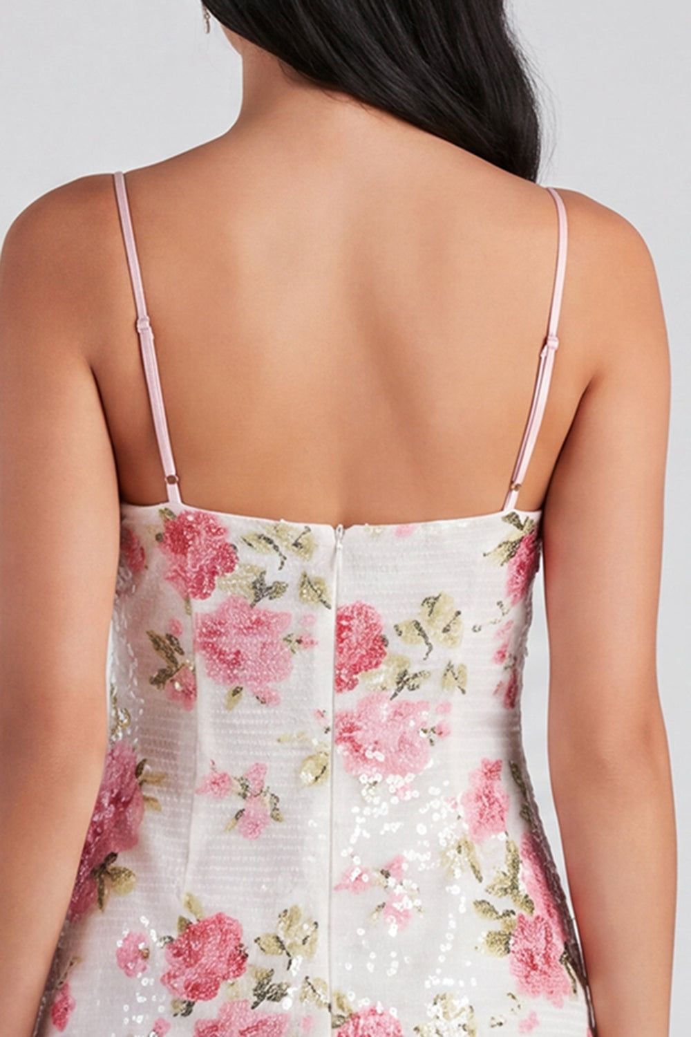 Sparkly Light Pink Sequins Floral Tight Short Homecoming Dress with Bow