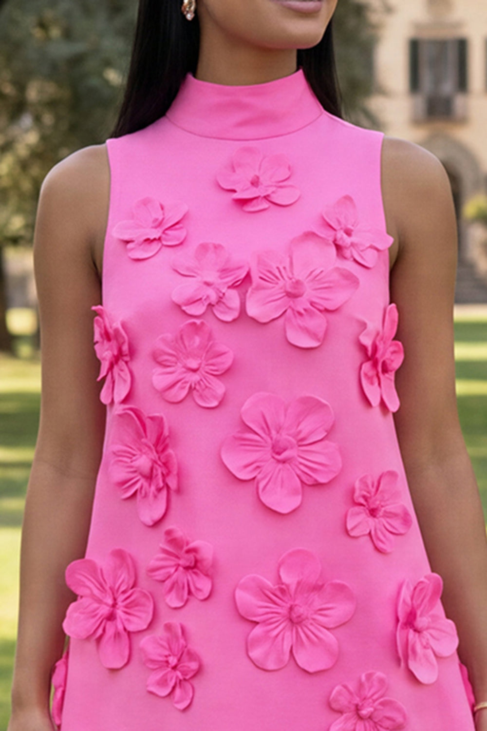 Floral Ivory High Neck A Line Short Homecoming Dress