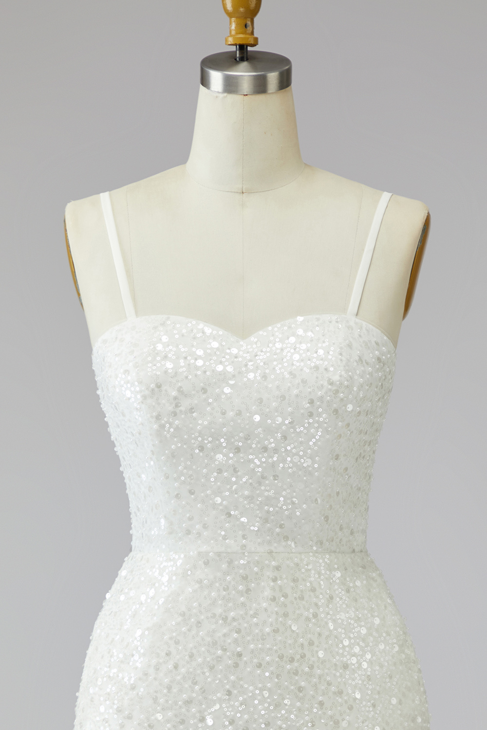 Sparkly Ivory Spaghetti Straps Beaded Tight Short Bridal Shower Dress with Fringes