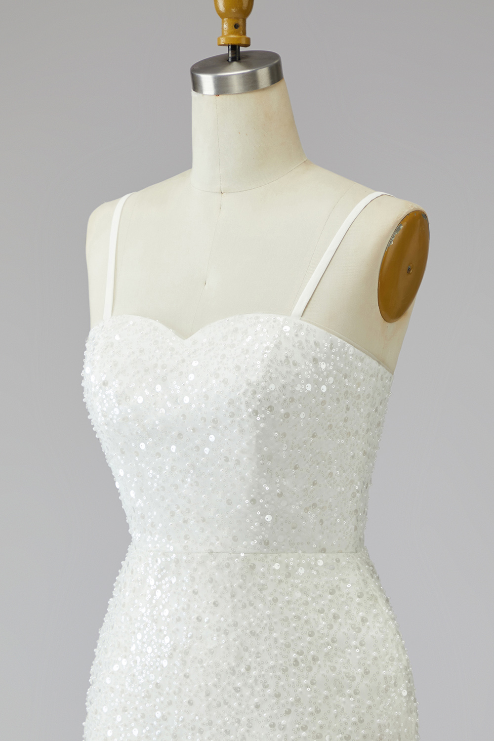 Sparkly Ivory Spaghetti Straps Beaded Tight Short Bridal Shower Dress with Fringes