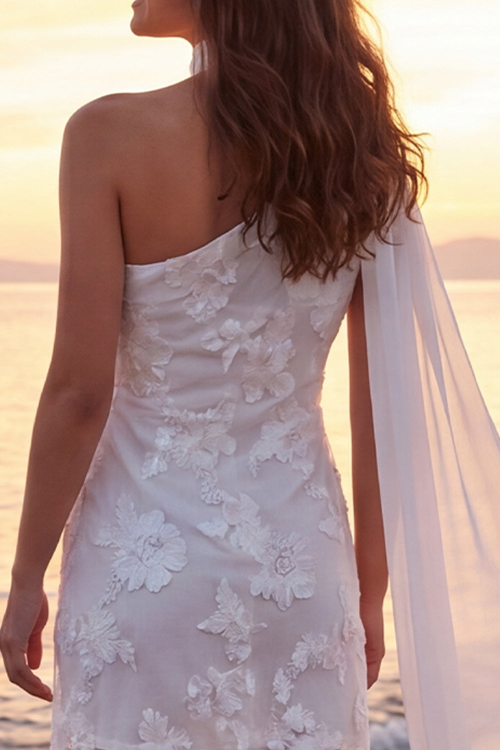 Ivory One Shoulder Floral Short Bridal Shower Dress with Sash