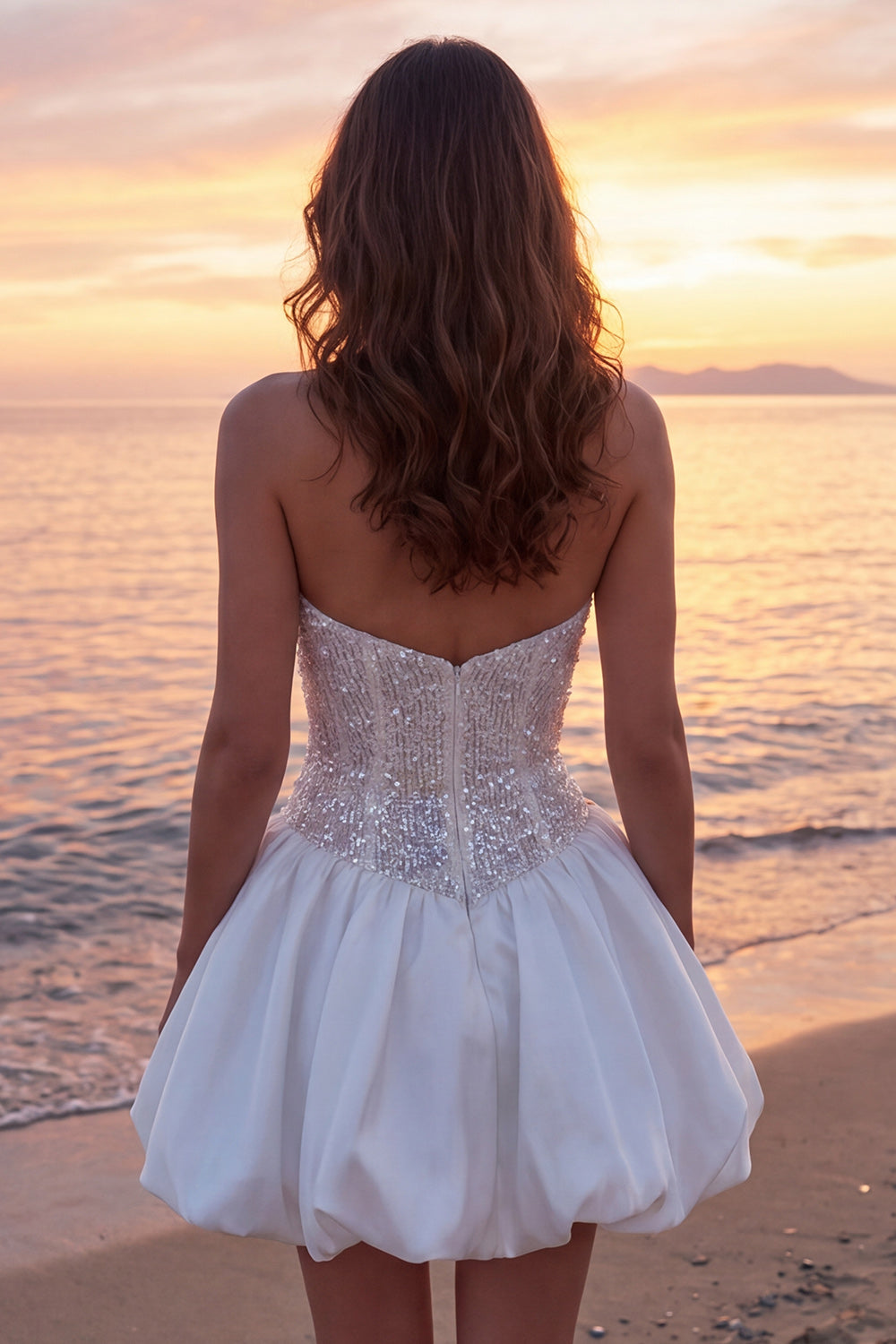Sparkly Ivory Strapless A Line Short Corset Bridal Shower Dress with Sequins