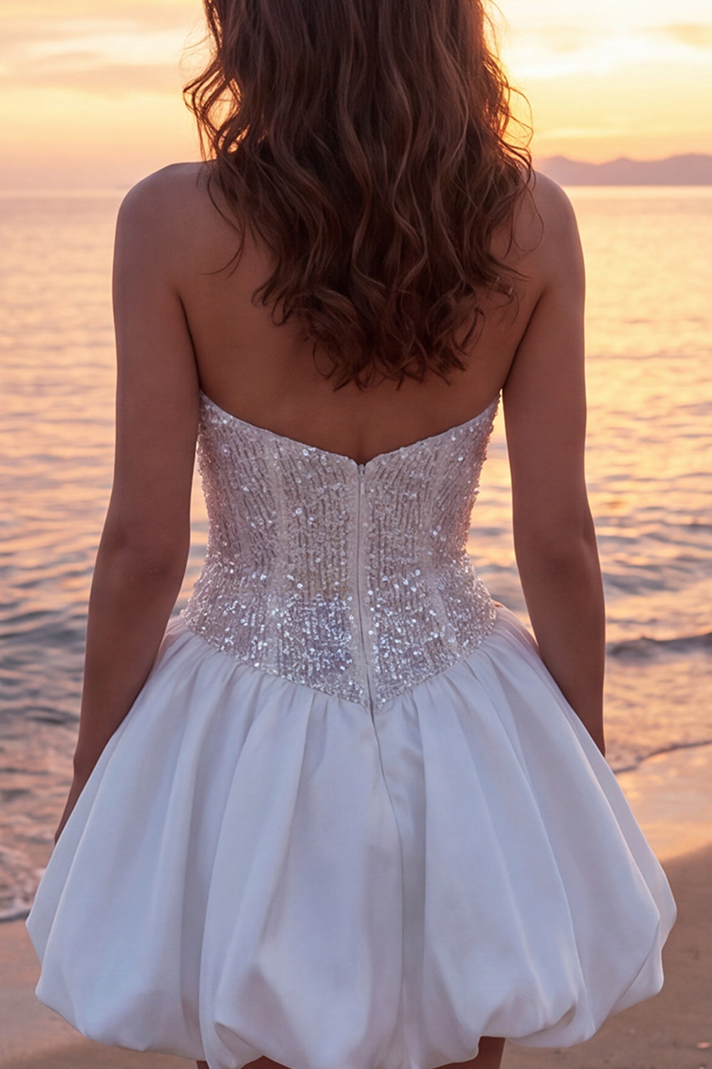 Sparkly Ivory Strapless A Line Short Corset Bridal Shower Dress with Sequins