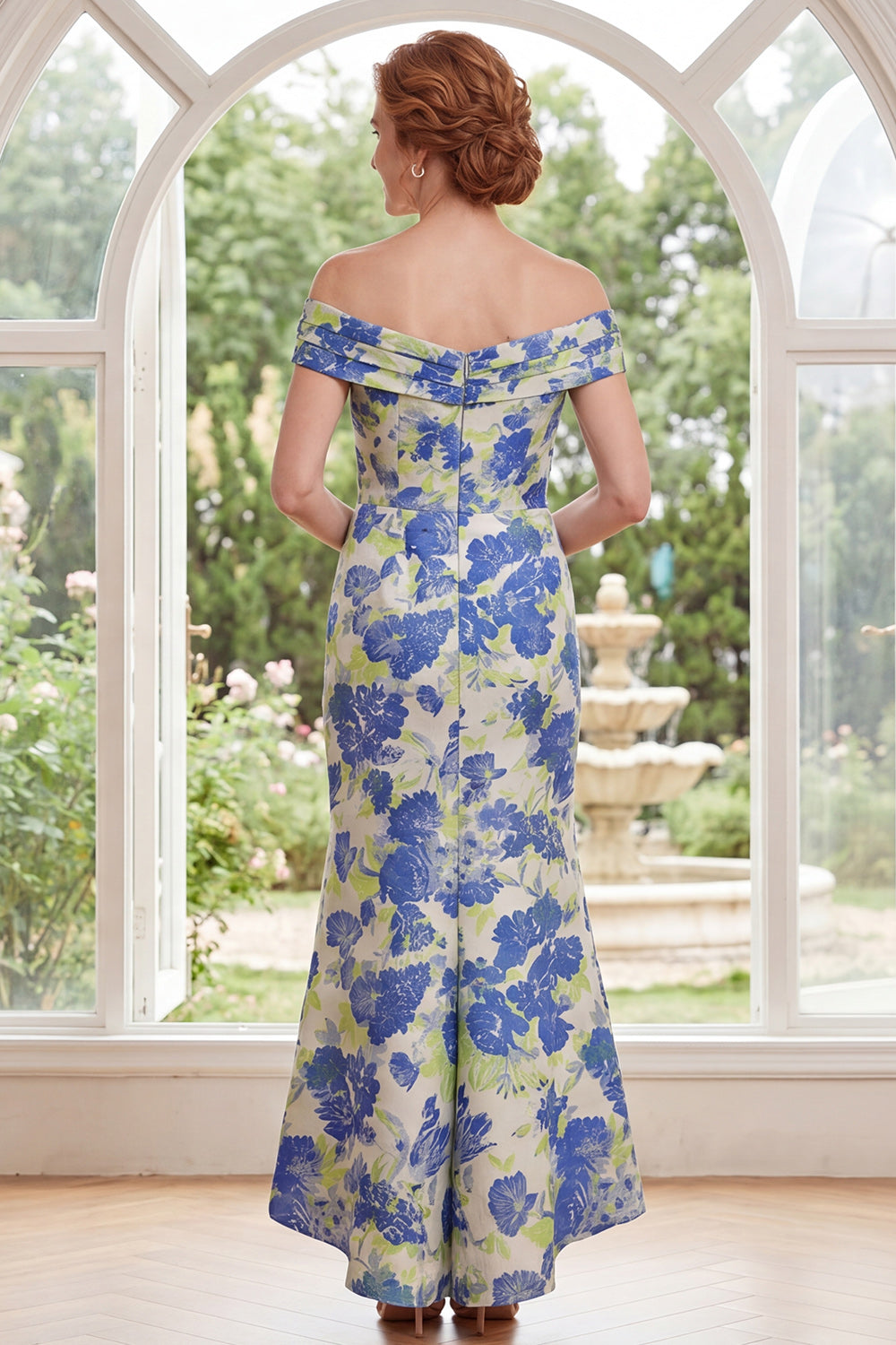 Blue Daffodil Flower Off the Shoulder Mermaid Long Mother of the Bride Dress