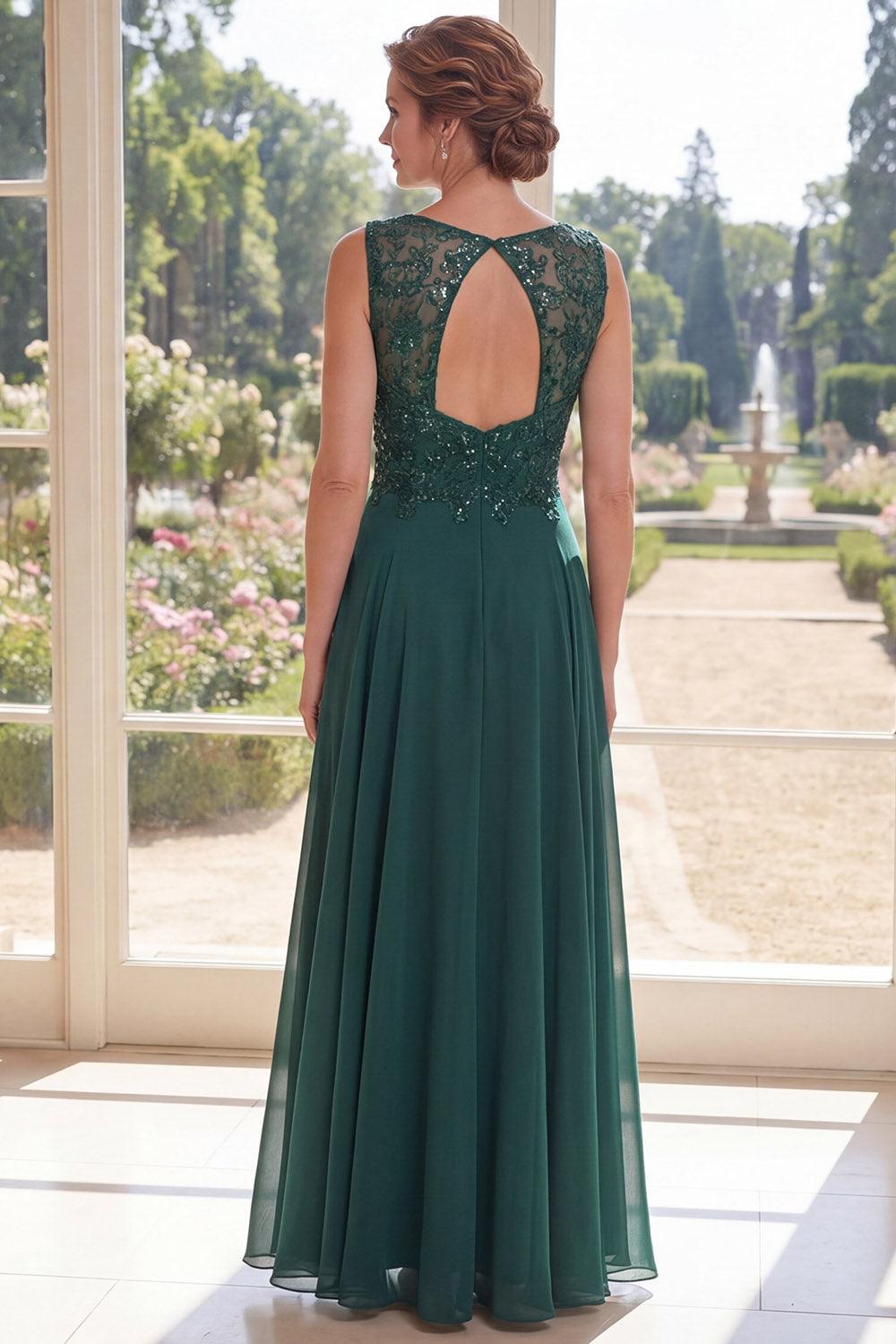 Dark Green V-Neck A Line Beaded Long Mother of the Bride Dress