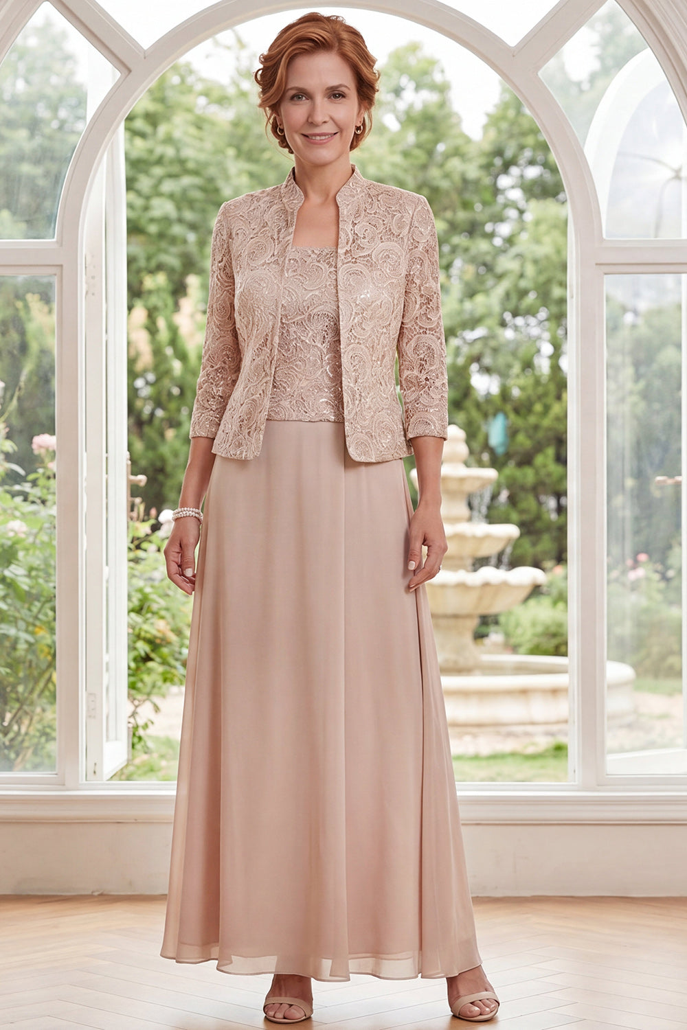 Champagne A Line Long Mother of the Bride Dress with Jacket