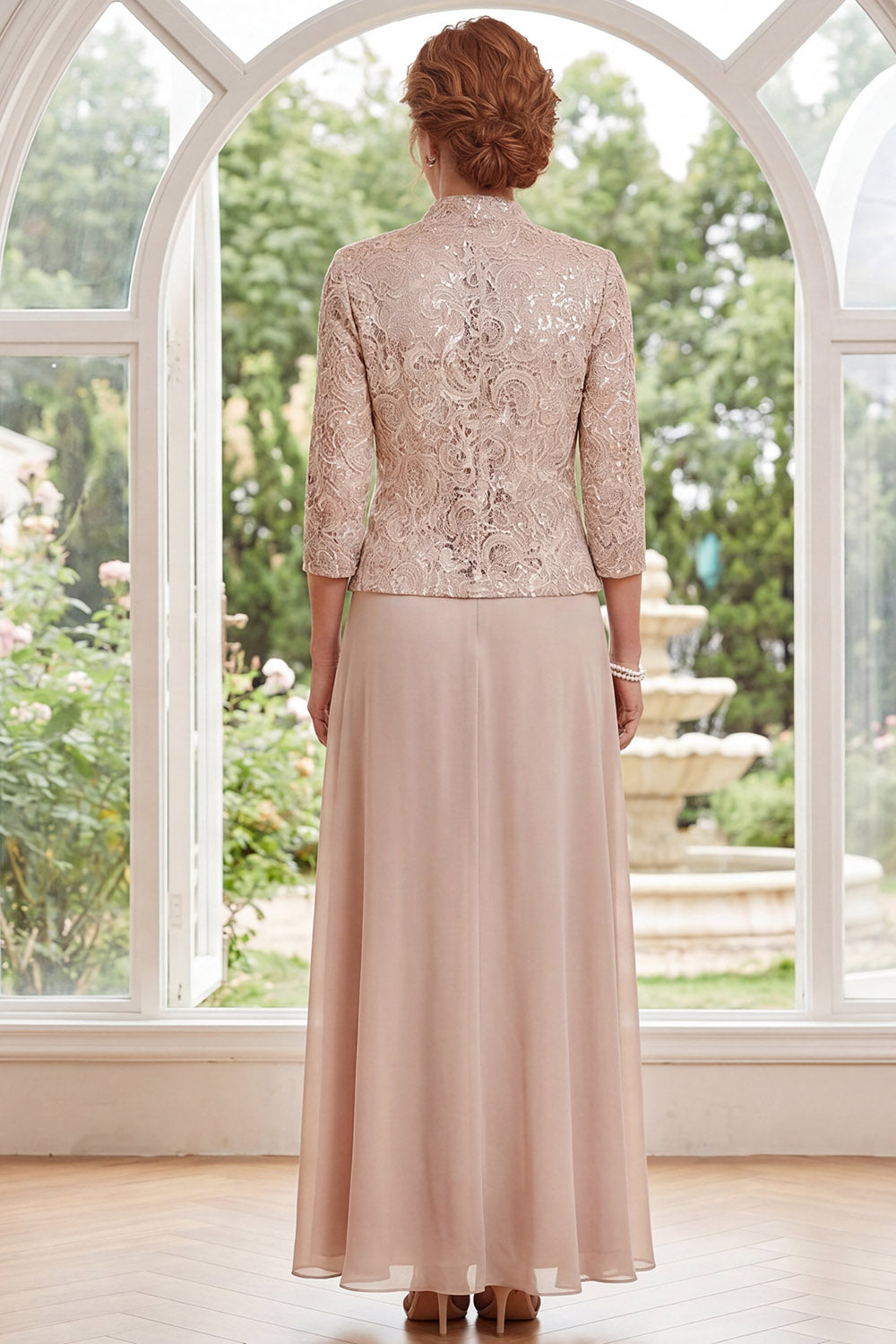 Champagne A Line Long Mother of the Bride Dress with Jacket