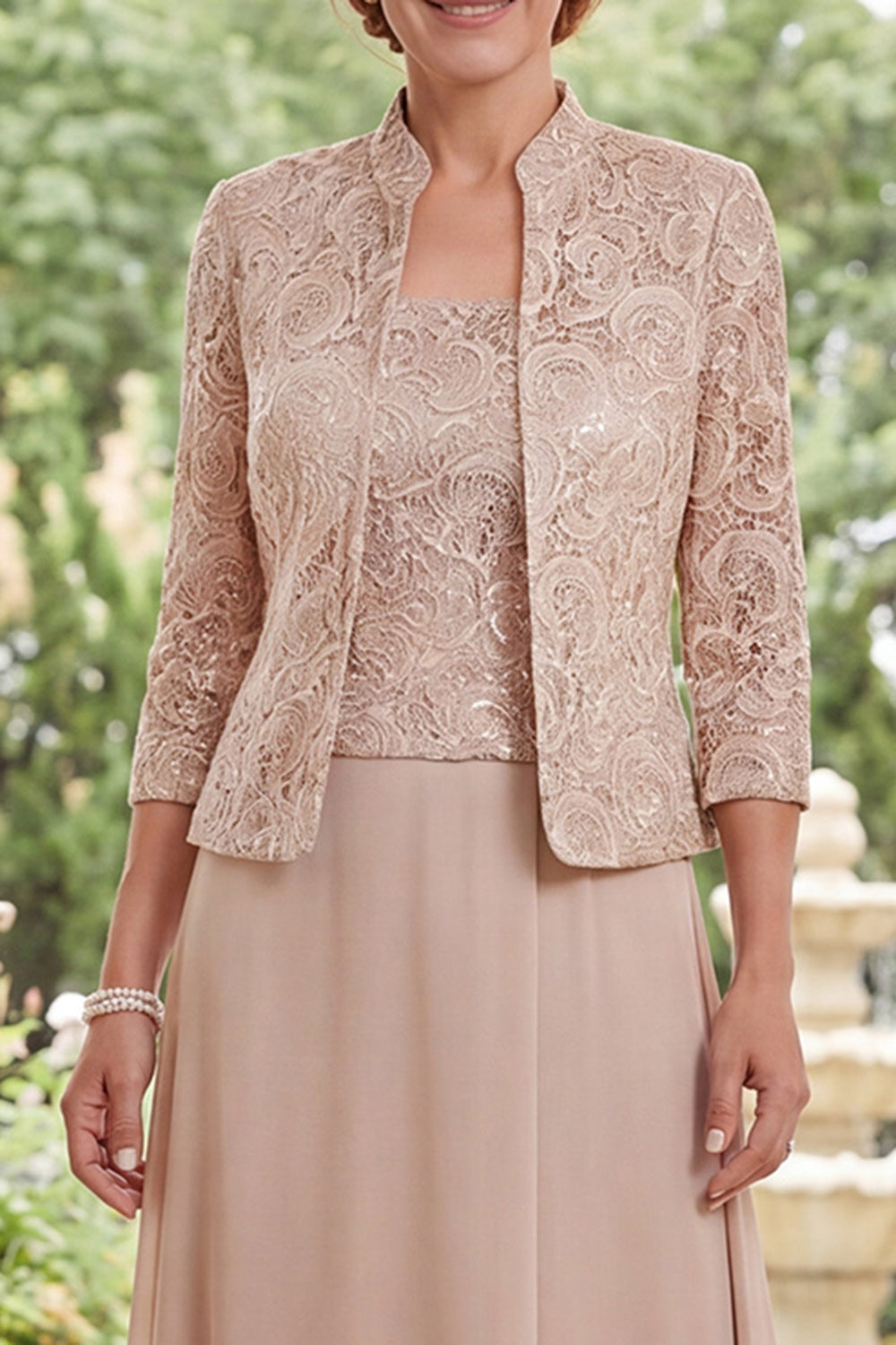 Champagne A Line Long Mother of the Bride Dress with Jacket