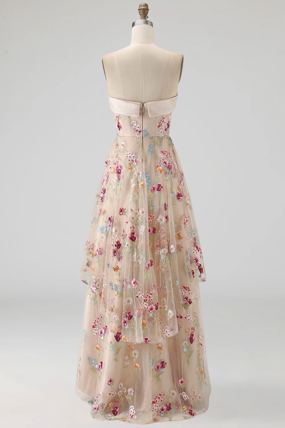 Floral Champagne Basque Waist Corset High Low Mother of the Bride Dress with Ruffles