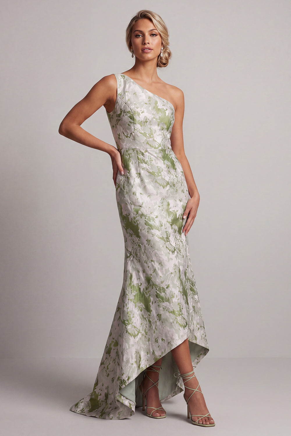 Light Green One Shoulder Mermaid Long Floral Mother of the Bride Dress